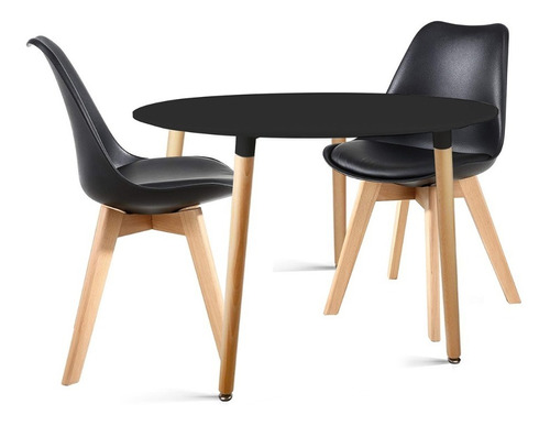 Juego Comedor Eames Mesa Redonda 80 4 Patas+ 2 Sillas Acolch