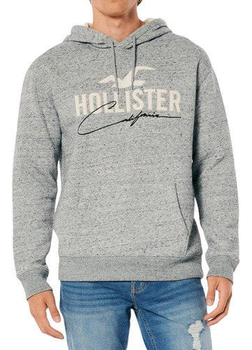 Sudadera Hollister Original Gris Con Logo Bordado 