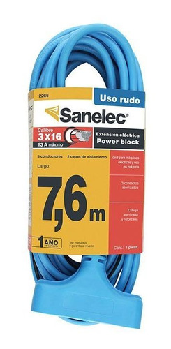 Sanelec (2266) Extension Power Block 3x16 7.60m