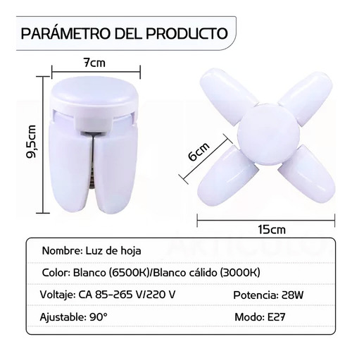 Bombillo Foco Led Lámpara Plegable Alta Iluminación Hogar Blanco Cálido