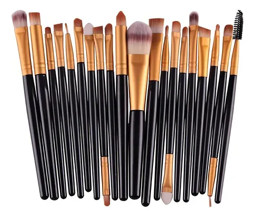 Pincel Profissional Maquiagem Kit Com 20 Pinceis Preto  Ouro