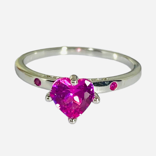 Anillo Compromiso Plata 925 Topacio Fucsia Natural Corazón R