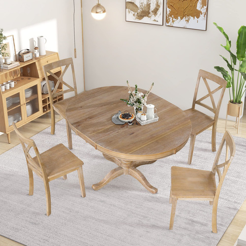 Voohek Juego De Comedor Para 4 Con Mesa Redonda Extensible