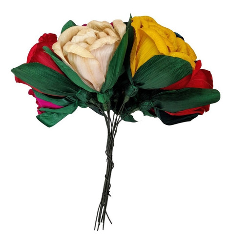 24 Ramos D Flores (rosas) De Hoja De Maiz 12pz