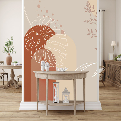 Papel De Parede Estilo Boho Plantas Terrosas Painel 6m²