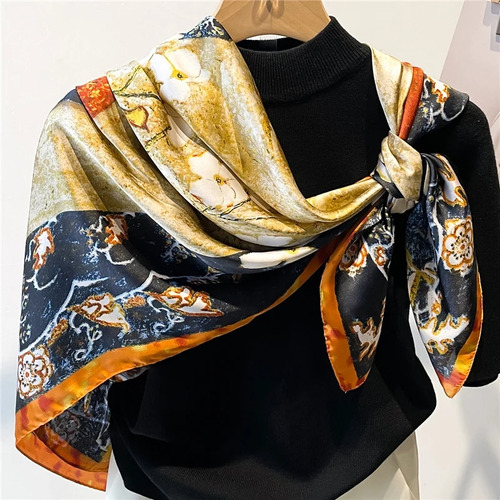 Bufanda Cuadrada De Seda Con Chal Grande Para Mujer, Diseño