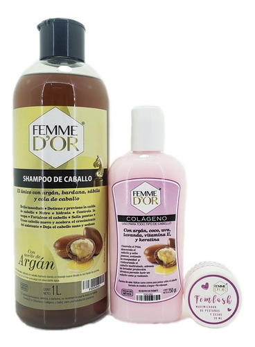  Kit Shampoo 1l + Colageno 250m + Femlash Femme D'or 