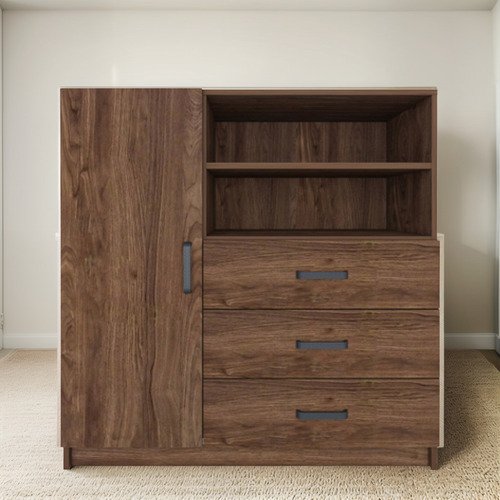 Cómoda De 3 Cajones Con Puerta 1.01 X 1 M X 39 Cm Café Nogal Marrón Oscuro