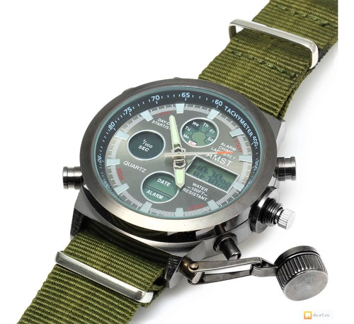 Reloj Para Hombres Militar Amst Importado Verde