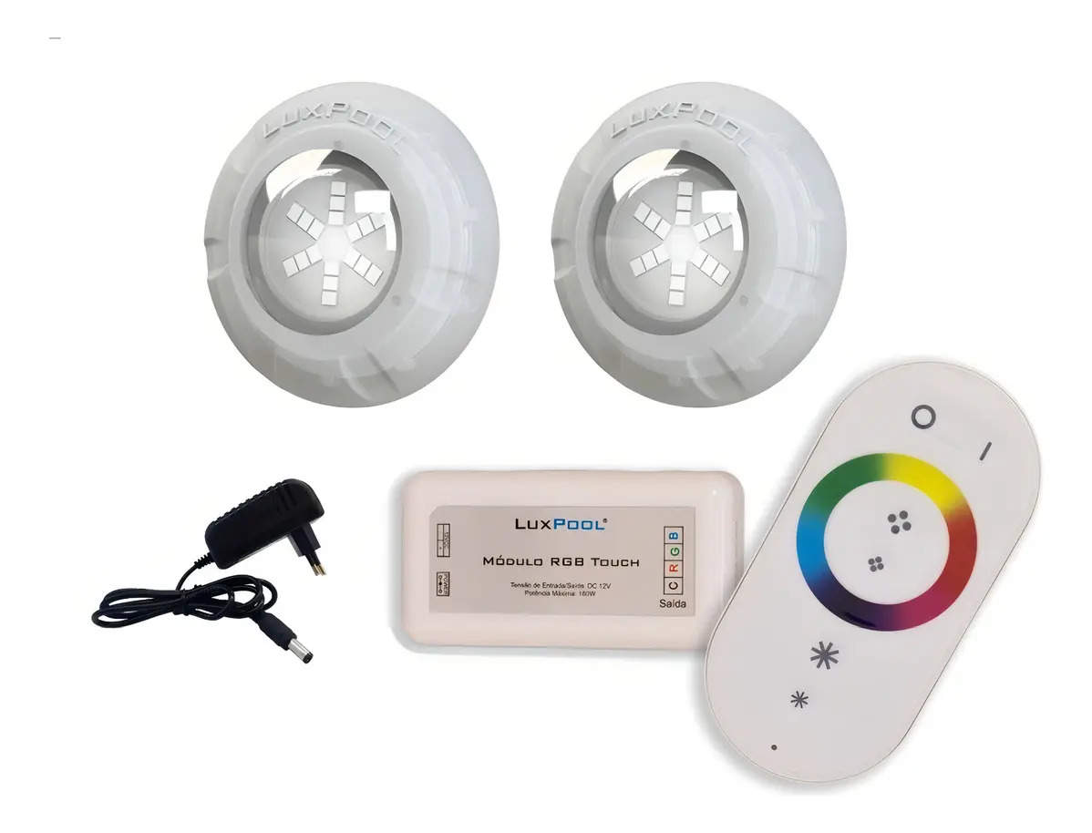 Kit Led Piscina Com Controle + 2 Leds Rgb 9w + Fonte