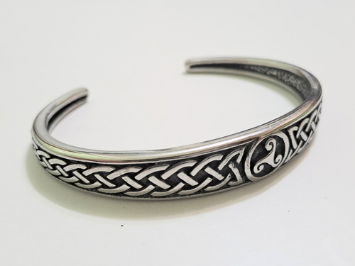 Pulsera Brazalete Esclava Trisquel Celta Acero Macizo Plateado