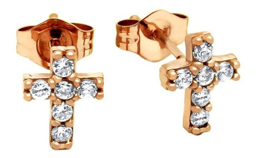 Rose Gold Plated Cz Pave 7x6mm Cross Stud Earrings