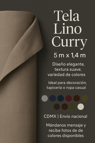 Tela Lino Curry Tramo 5m X 1.4m Colores Premium Marrón Oscuro Liso