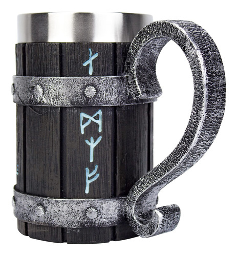 Nordic Viking Rune Taza Acero Inoxidable Con Resina Madera (