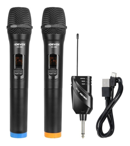 Microfone Duplo Sem Fio Dx-382 Uhf Devox Multi Canal Pro