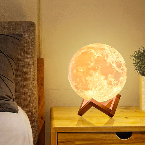Luz Nocturna 3d Con Forma De Luna De 15 Cm Y Control Táctil
