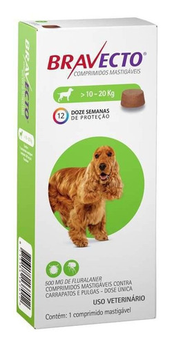 Antipulgas E Carrapatos Bravecto 1 Comprimido Cães 10 A 20kg