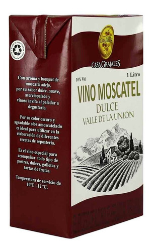 Vino Moscatel Dulce Casa Grajales  X1000 Ml