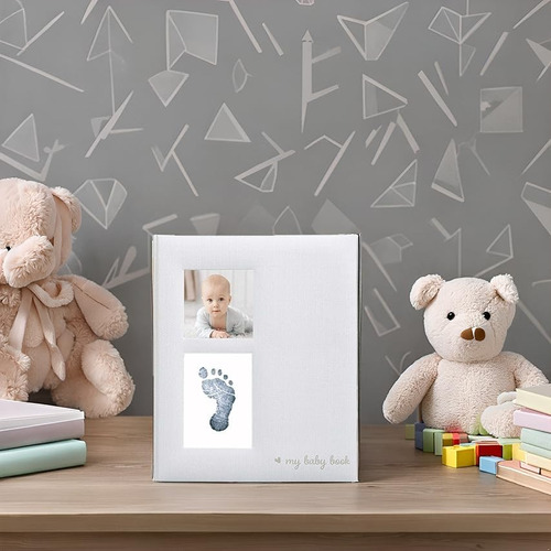 Kate & Milo Babybook And Ink Pad Album Memorias De Bebe Gris Recuerdos Y Datos De Bebe