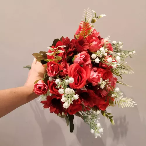 Buquê Noiva Casamento Flores Mescladas Vermelhas E Marsala