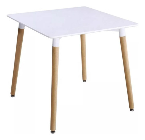 Mesa Eames Cuadrada 80 X 80 Patas De Madera Tapa Blanco Patas Marrón