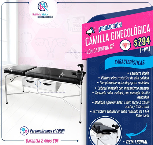 Imagen 1 de 1 de Camilla Ginecológica Sencilla Con Cajonera-mobiliario Médico