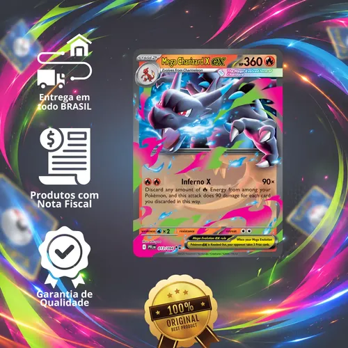 Carta Pokémon Mega Charizard X Ex 013/094 + Brindes Original