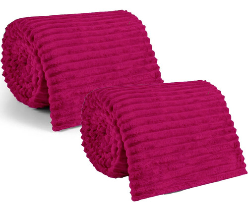 Kit 2 Mantas Caneladas Para Cama Casal Quentinha P/ Inverno Cor Pink Desenho Do Tecido Canelado