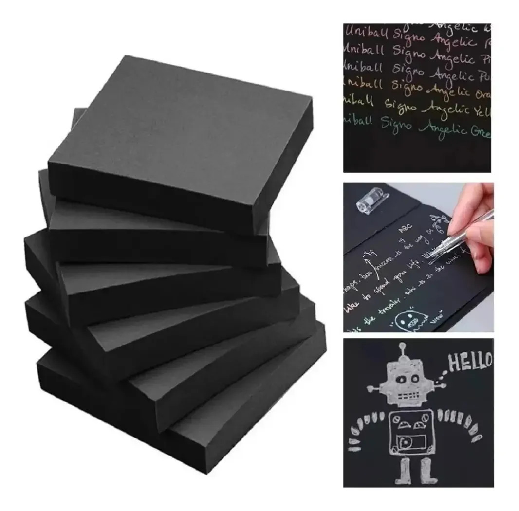 500 Hojas Notas Adhesivas Negra Tipo Post-it 7.6x7.6cm Block Negro