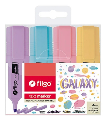 Resaltador Text Marker Filgo Galaxy X 4 Colores Pastel