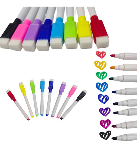 80 Plumones Para Pizarrón Con Borrador Delgados 8 Colores Mixto