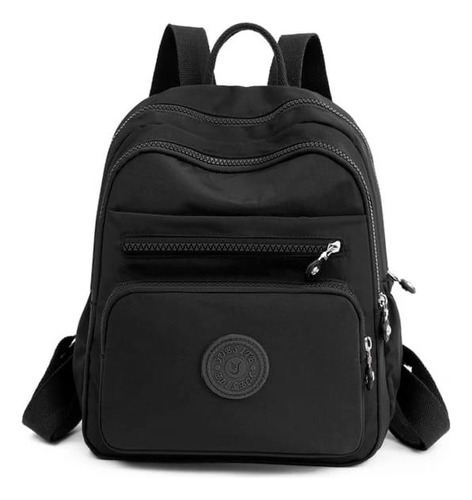 Mochila Casual Moda Nylon Pano Escolar Feminina Leve Tactel Cor Preta