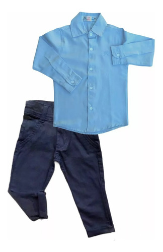 Conjunto Social Calça Sarja Camisa Infantil Menino Criança 
