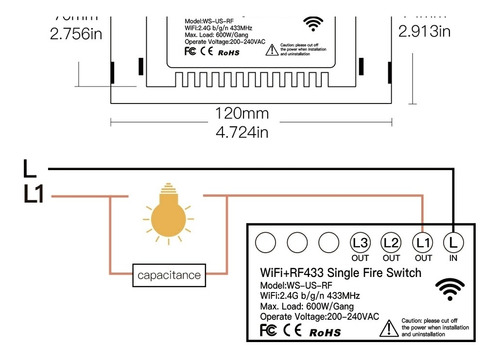 Imagen 3 de 5 de Interruptor De Pared Tuya Smart Wifi Simple 1ch Alexa Google