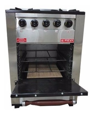 Imagen 2 de 4 de Cocina Industrial Pevi 4 Hornallas 60 Cm Ac. Inox H Pizzero