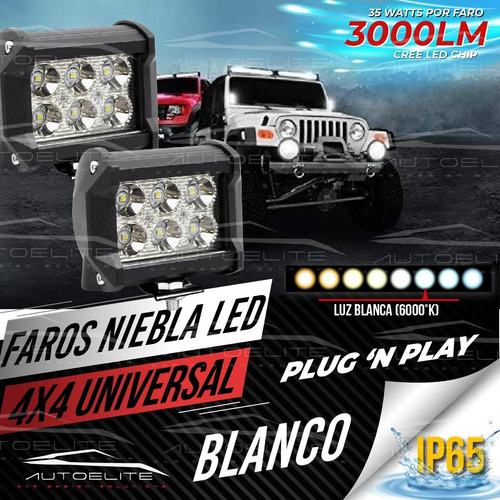 Imagen 2 de 10 de Juego Faros Led Cree Barra 6 Led 18w Cuadrado Jeep 4x4 Rzr
