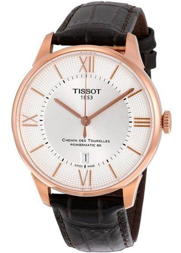 Reloj Tissot Chemin Des Tourelles Powermatic 80 Boleta Color de la correa Café Color del bisel Oro rose Color del fondo Plateado