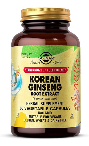 Extracto De Raíz De Ginseng Coreano Solgar 60 Capsulas