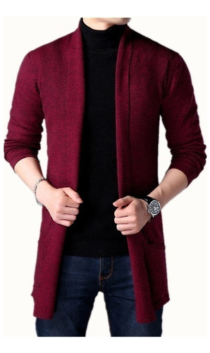 Saco Sueter Cardigan Casual Largo Abierto Para Hombre