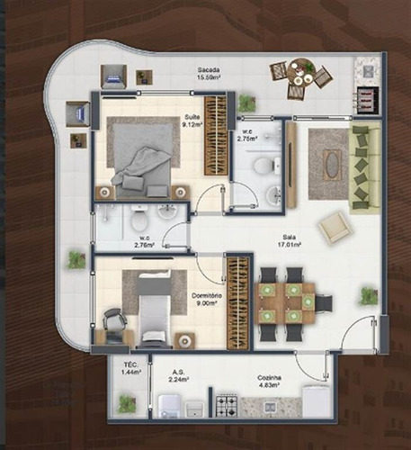 Imagem 2 de 3 de Apartamento, 2 Dorms Com 74.9 M² - Guilhermina - Praia Grande - Ref.: Scp130 - Scp130