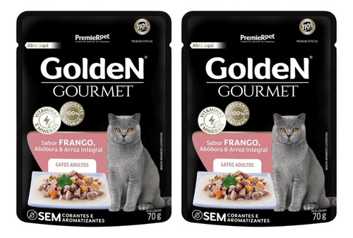 Kit 2un Sachê Gato Adulto Sabor Frango 70g Golden Gourmet