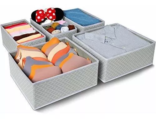 Criusia Organizador de cajones para ropa interior, juego de 6 organizadores  plegables de cajones de ropa interior y separadores de armario, caja de