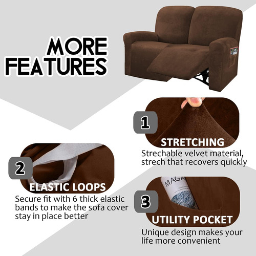 Funda De Sofá Reclinable De Terciopelo Elástico 6 Piezas