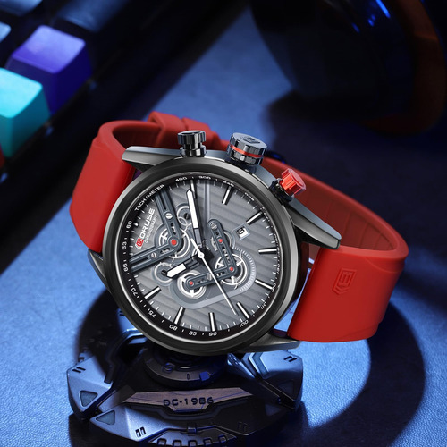 Boruse Red Mens Relógios Luxo Big Face Cronógrafo Relógio De