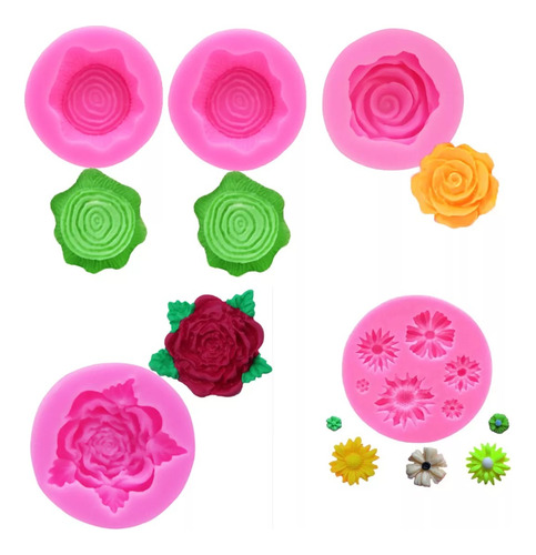 Set De Moldes De Silicona Rosas Flores Fondant Artesanias