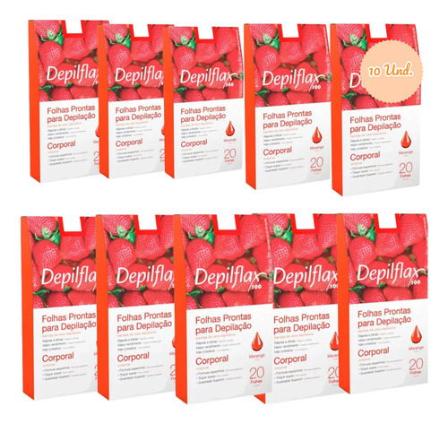 Kit 10 Folhas Prontas Corporais Depilflax Morango 200un