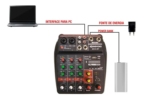 Mesa de som Console Soundvoice MC4-BT 110V/220V 4 Canais Bluetooth