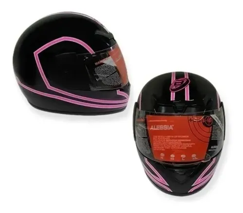 Casco Cerrado Reforzado Integral Mujer Negro Mate Rosa