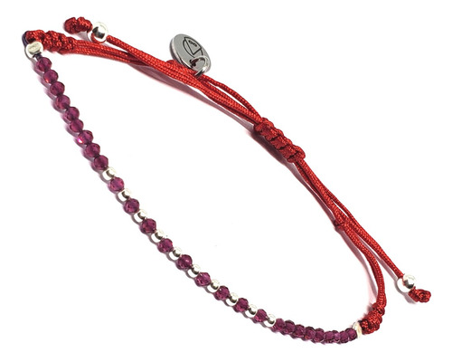 Pulsera Hilo Rojo Plata Y Circones Rubí