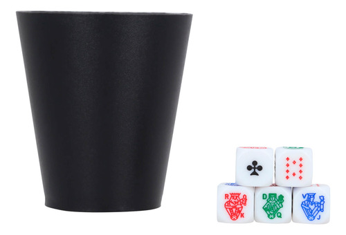 5 Piezas Cubilete Curpiel Negro Con 5 Dados